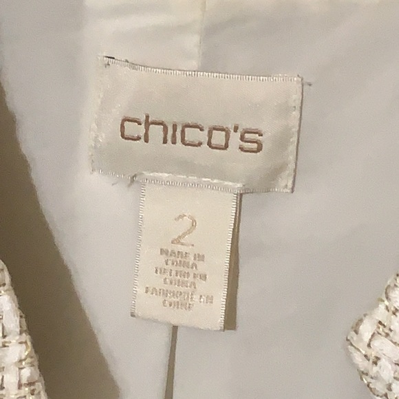 CHICOS Tweed Textured Embellished Trim Tunic Length Jacket Size 2 Large - Picture 5 of 11